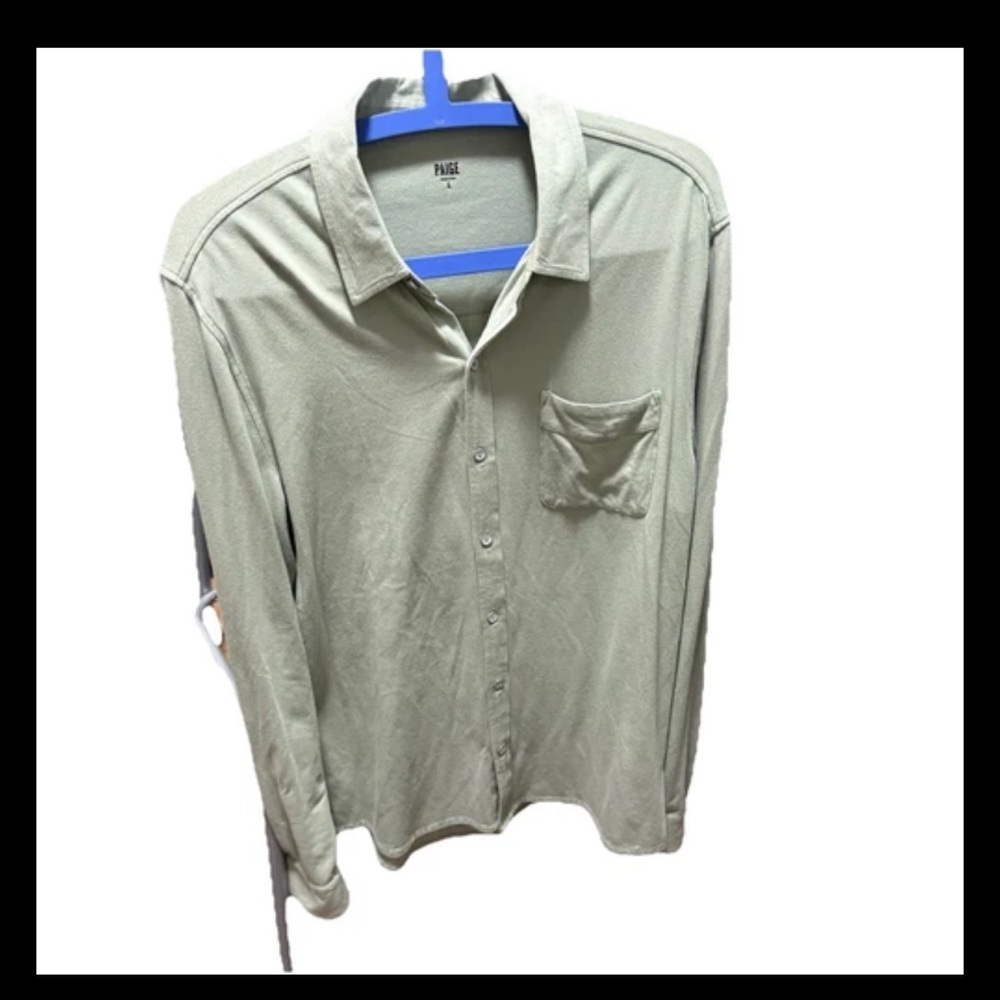 PAIGE Mens Stockton Button Up Shirt In Seagrass Size S Long Sleeve